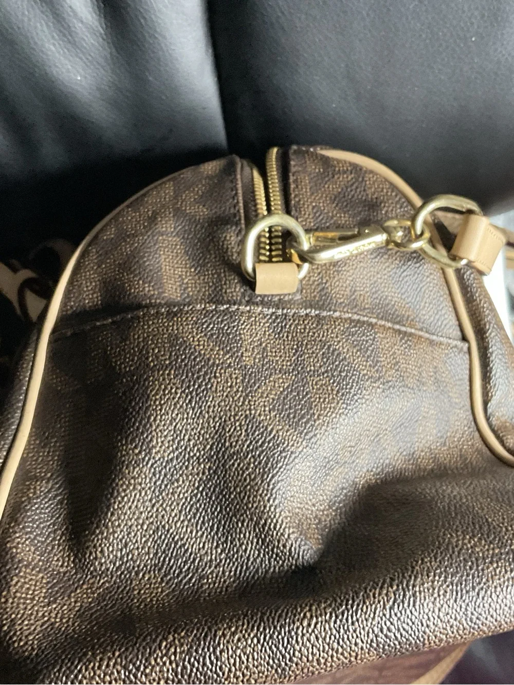 Michael Kors Brown MK Logo Messenger with Tan Trim and Gold Hardware